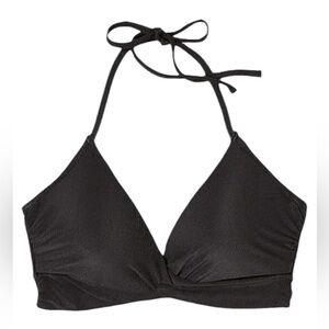 Shade & Shore Black Lightly Lined Ribbed Wrap Front Bikini Top Size 34 D
